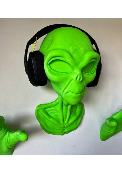 Nerva Design 3D Uzaylı/alien Görünümlü Dekoratif Kulaklık Standı, Duvara Monte Dekoratif Kulaklık Tutacağı, Kulaklık Tutucu