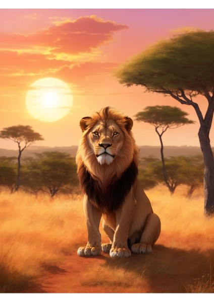 Renkli Baskılı Sayılarla Boyama Hobi Seti (Çerçeveli-Büyük Boy) 95X125 Cm: Tek Aslan
