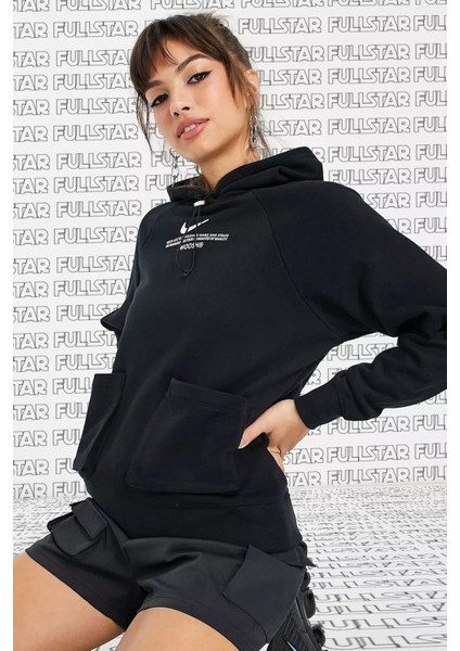 Nike Swoosh Loose Fit Sweatshirt Black Bol Kesim Kapüşonlu Sweatshirt Siyah