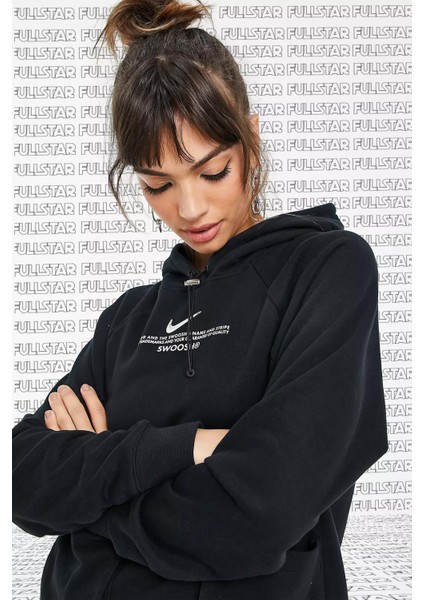 Nike Swoosh Loose Fit Sweatshirt Black Bol Kesim Kapüşonlu Sweatshirt Siyah modelleri