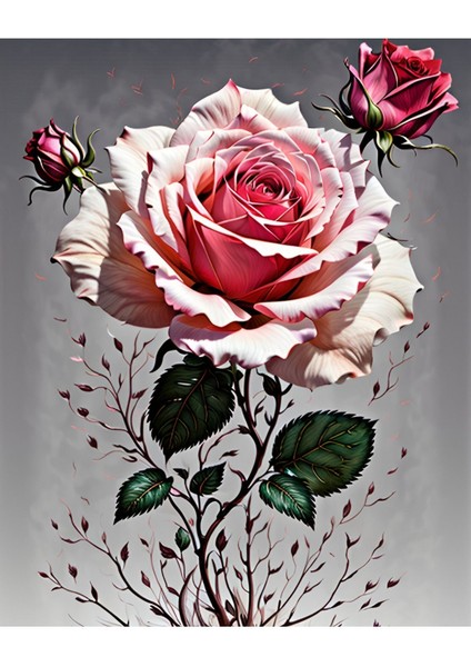 Renkli Baskılı Sayılarla Boyama Hobi Seti (Çerçeveli-Büyük Boy) 95X125 Cm: Pembe Gül