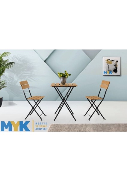 Ahşap Katlanır Masa Sandalye Bahçe Balkon Mutfak Takımı 2 Sandalye 1 Masa Bistro Takım
