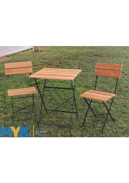 Ahşap Katlanır Masa Sandalye Bahçe Balkon Mutfak Takımı 2 Sandalye 1 Masa Bistro Takım