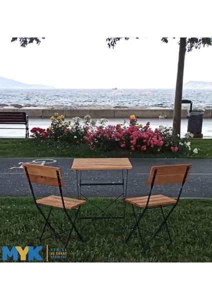 Ahşap Katlanır Masa Sandalye Bahçe Balkon Mutfak Takımı 2 Sandalye 1 Masa Bistro Takım