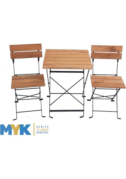 Ahşap Katlanır Masa Sandalye Bahçe Balkon Mutfak Takımı 2 Sandalye 1 Masa Bistro Takım