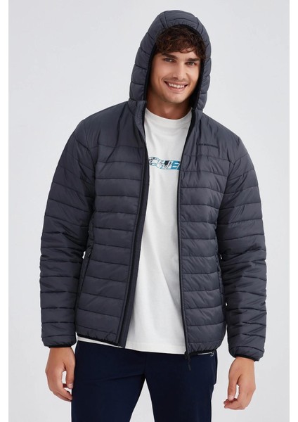 Essential Synthetic Fill Jacket Kapüşonlu Şişme Erkek Mont Gri