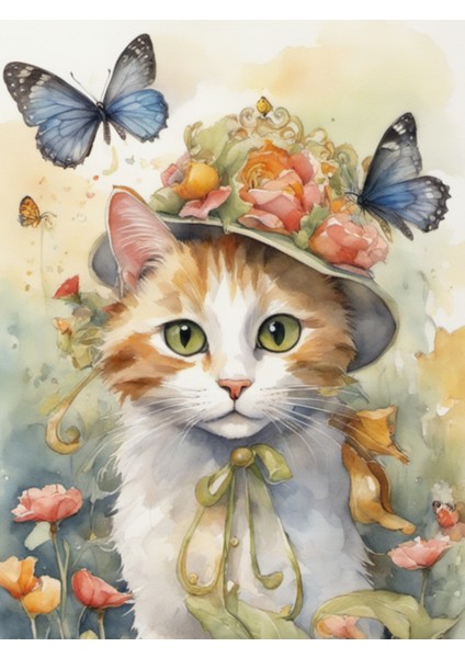 Renkli Baskılı Sayılarla Boyama Hobi Seti (Çerçeveli-Büyük Boy) 95X125 Cm: Kedicik 2
