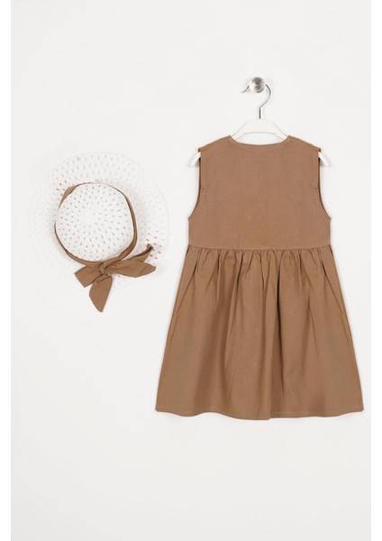 Bisiklet Yaka Sıfır Kol Cıtcıt Dugmelı Sapkalı Kahverengi Renk Kız Çocuk Elbıse modelleri