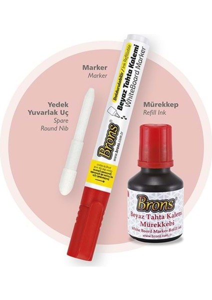 Beyaz Tahta Kalemi Yedek Uç Mürekkep Seti Kırmızı BR-9552