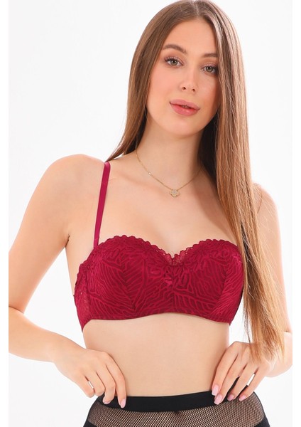 Kadın Bordo Toparlayıcı Desteksiz Dantelli Lotus Model Sütyen