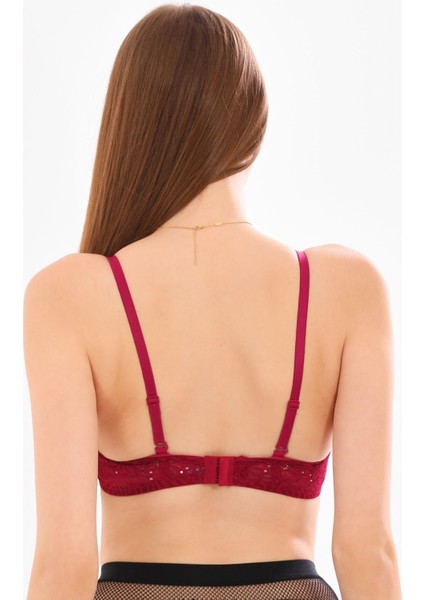 Kadın Bordo Toparlayıcı Desteksiz Dantelli Lotus Model Sütyen
