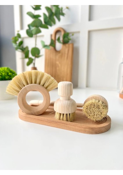 Ahşap Natural 3'lü Temizlik Seti ve Ahşap Altlık (Vegan) fiyatları