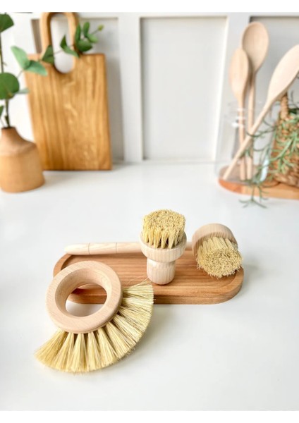 Ahşap Natural 3'lü Temizlik Seti ve Ahşap Altlık (Vegan) modelleri