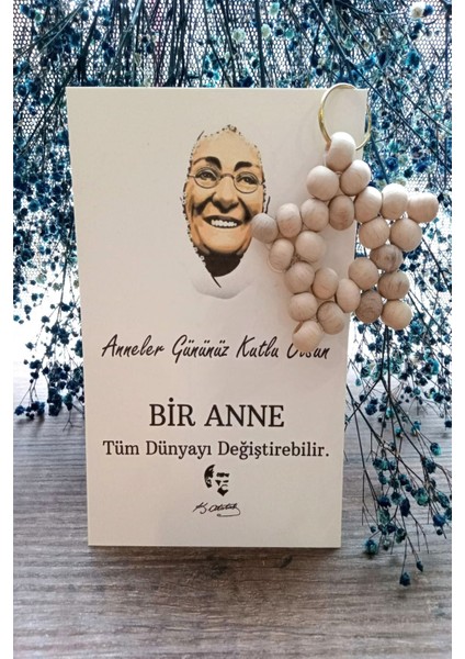 10 Adet Ahşap Anahtarlık - Zübeyde Hanım Konsept Anneler Günü Hediyesi - Tek Tek Jelatinli