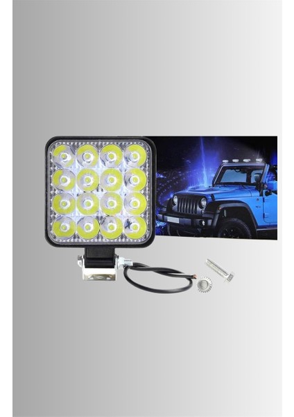 Motosiklet Sis ve Gündüz Farı 16 LED Off Road Kare Çalışma Lambası 48 Watt (2 Adet)