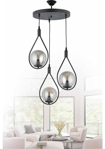3 Damla 3lü Avize Siyah Metal Modern E27 Siyah 61-70 cm