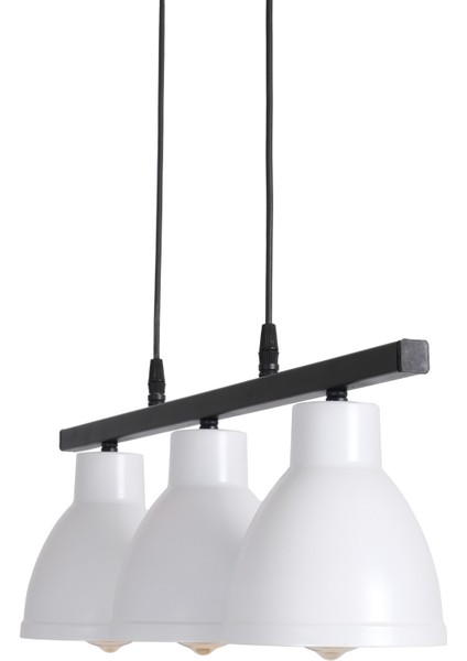 Modern Denis Modern Tasarım Salon - Mutfak - Cafe Siyah Kasa Beyaz Renk Sıralı 3 Lü Avize Metal E27