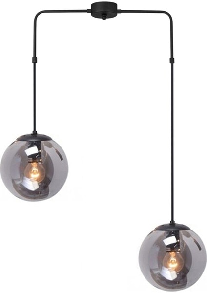 Siyah Recoba Modern Metal Kasalı Füme Camlı Salon - Mutfak - Yatak Odası 2 Li Avize E27 Cam 2 fiyatları