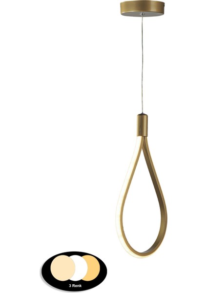 Metal Tekli Üç Renk Ledli Eskitme Avize 71-80 cm 1 Ledli Tek Ebat E27 Altın