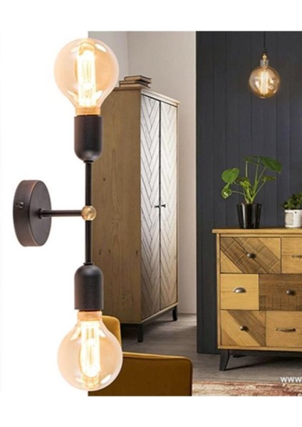 2 Modern Metal Retro Ayna Üstü 2XE27 Duylu Duvar Aplik Metal Rustik Siyah fiyatları