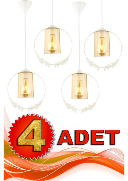 Modern 4 Adet Haliç Tekli Avize Beyaz Bal Akrilik 1 Beyaz 81-90 cm Metal Tek Ebat E27