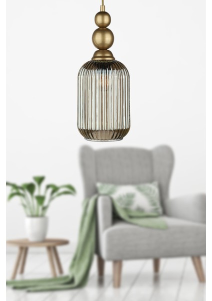 Gri Vamos Tekli Avize Eskitme Füme Cam Modern E27 Metal 1 Tek Ebat 61-70 cm