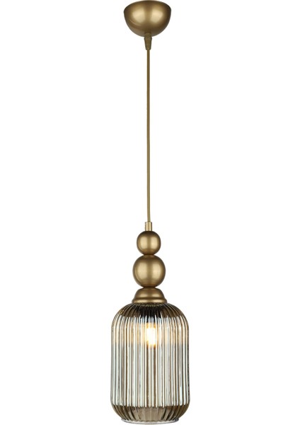 Gri Vamos Tekli Avize Eskitme Füme Cam Modern E27 Metal 1 Tek Ebat 61-70 cm