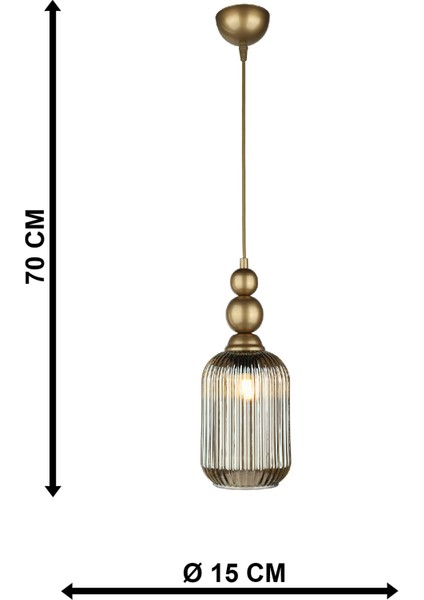 Gri Vamos Tekli Avize Eskitme Füme Cam Modern E27 Metal 1 Tek Ebat 61-70 cm