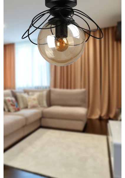 Tek Ebat Alaca Tavan Montaj Tekli Avize Siyah Bal Cam Modern Metal 1 20 -34 cm Siyah E27