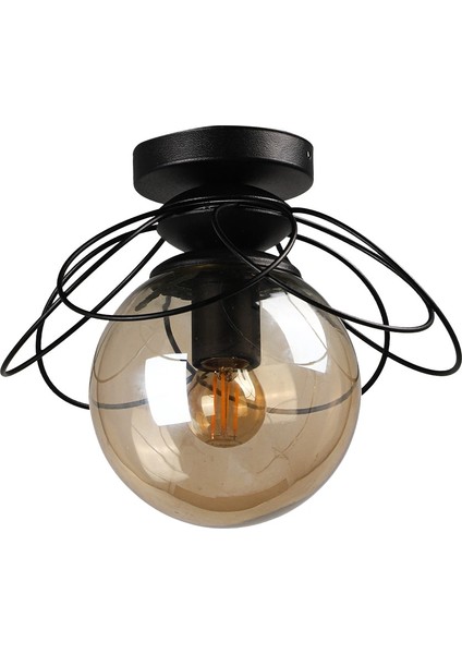 Tek Ebat Alaca Tavan Montaj Tekli Avize Siyah Bal Cam Modern Metal 1 20 -34 cm Siyah E27