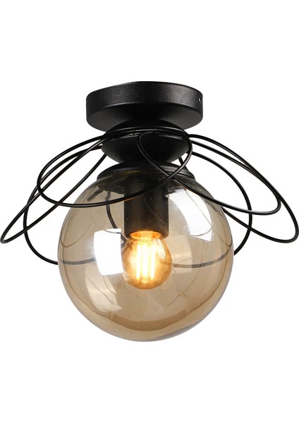 Tek Ebat Alaca Tavan Montaj Tekli Avize Siyah Bal Cam Modern Metal 1 20 -34 cm Siyah E27