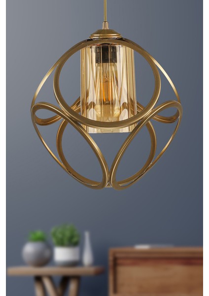 71-80 cm Aydın Tekli Avize Eskitme Bal Akrilik 1 Modern Tek Ebat Metal Sarı E27