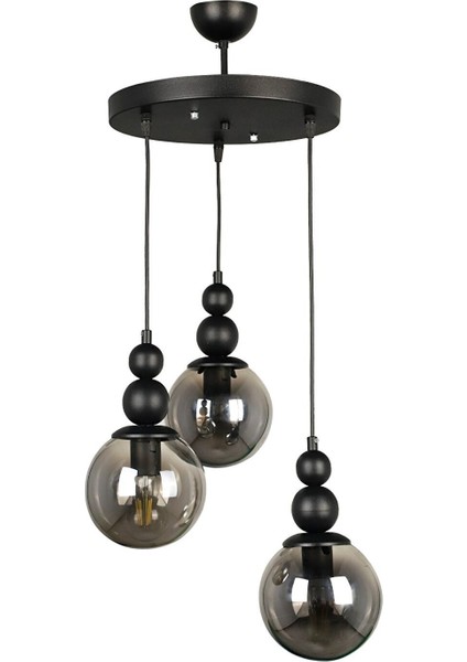 Salon / Oturma Odası Spor Siyah Avize 3lü Füme Cam 30 x 46 Metal 71-80 cm Modern Siyah E27 3 fiyatları