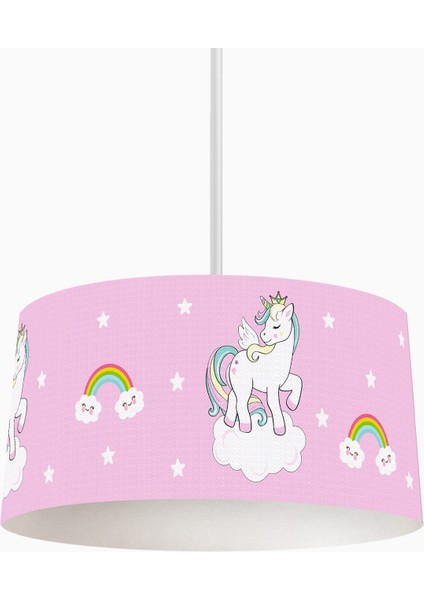 1 Unicorn Desenli Çocuk Odası Sarkıt Avize Kumaş Pembe Klasik 20 -34 cm E27 Bebek / Çocuk Odası 20
