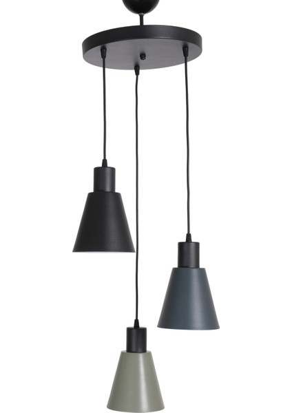 Modern Trend Modern Tasarım Salon - Mutfak - Cafe Siyah - Yeşil - Antrasit Renk Sarkıt 3 Lü Avize Y