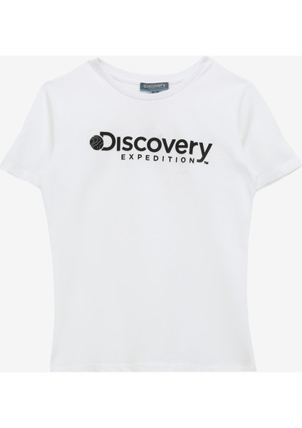 Beyaz Kız Çocuk Bisiklet Yaka Baskılı T-Shirt Rogers Gırl
