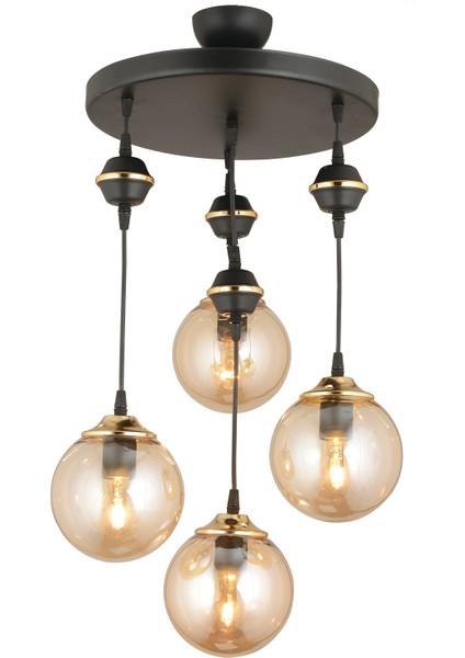 20 Sarkıt Tepsi Siyah 4'lü Bal Glop Camlı Aşağı Bakan Lüks Avize 81-90 cm 4 Metal Siyah E27 Modern indirimleri