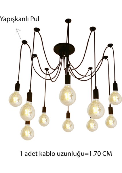 Siyah Kablolu Örümcek 10 Lu Siyah Tavana Monte Sarkıt Avize 10 fiyatları