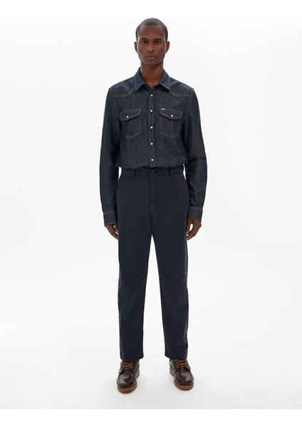 Erkek Düz Paça Slım Lacivert Pantolon