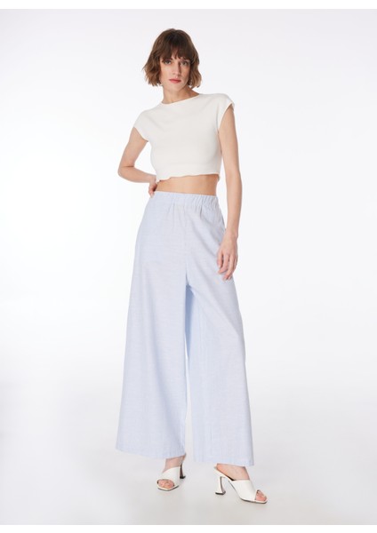 Mavi - Beyaz Kadın Lastikli Bol Kesim Pantolon FC4SL-PNT0141