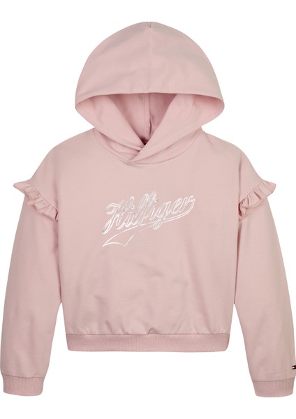 Baskılı Kız Çocuk Pembe Sweatshırt Hılfıger Scrıpt Ruffle Hoodıe