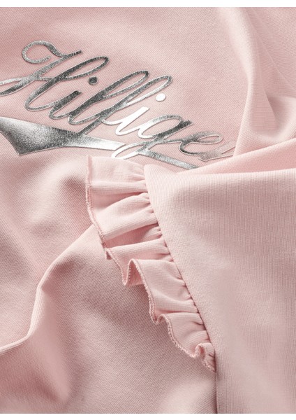 Baskılı Kız Çocuk Pembe Sweatshırt Hılfıger Scrıpt Ruffle Hoodıe