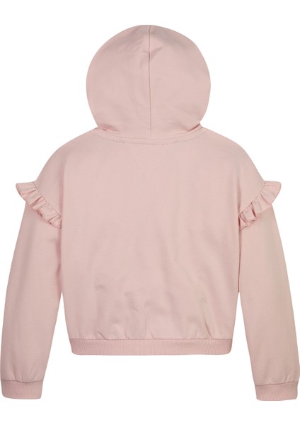 Baskılı Kız Çocuk Pembe Sweatshırt Hılfıger Scrıpt Ruffle Hoodıe