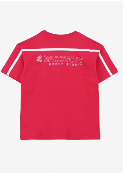 Discovery Expedition Fuşya Kız Çocuk Bisiklet Yaka Oversize Baskılı T-Shirt D4SG-TST3107