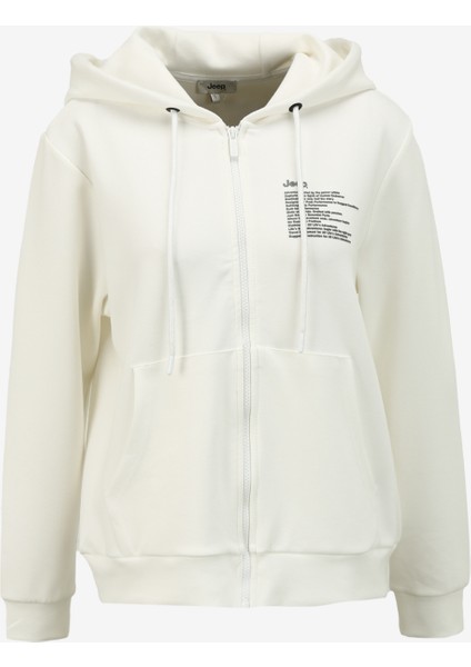 Kırık Beyaz Kadın Kapüşonlu Relaxed Baskılı Sweatmont J4SL-SWT7019