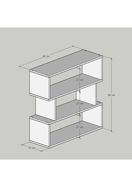 Lexa Çok Amaçlı Modern Kitaplık ve Raflı Kitaplık - 3 Raflı 3 Katlı 88 cm