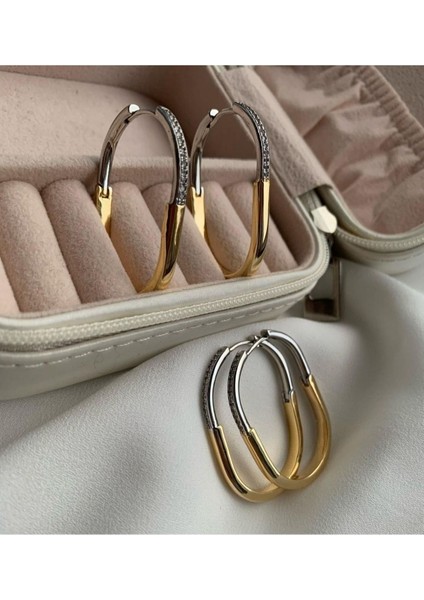Zirkon Taşlı Tiffany Çift Renk Lock Küpe [garantili Ürün] Çelik