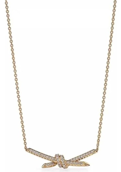 Zirkon Taşlı Düğüm Tiffany Gold Kadın Çelik Kolye