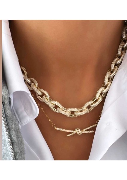 Zirkon Taşlı Düğüm Tiffany Gold Kadın Çelik Kolye fiyatları