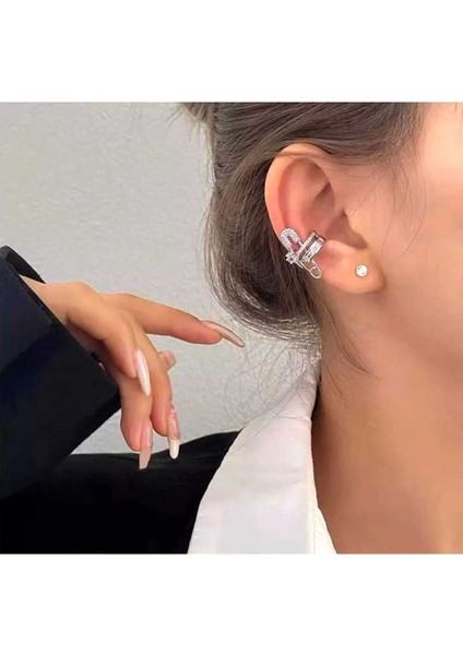 Silver Çengel Kıkırdak Tek Kulak Çelik Küpe